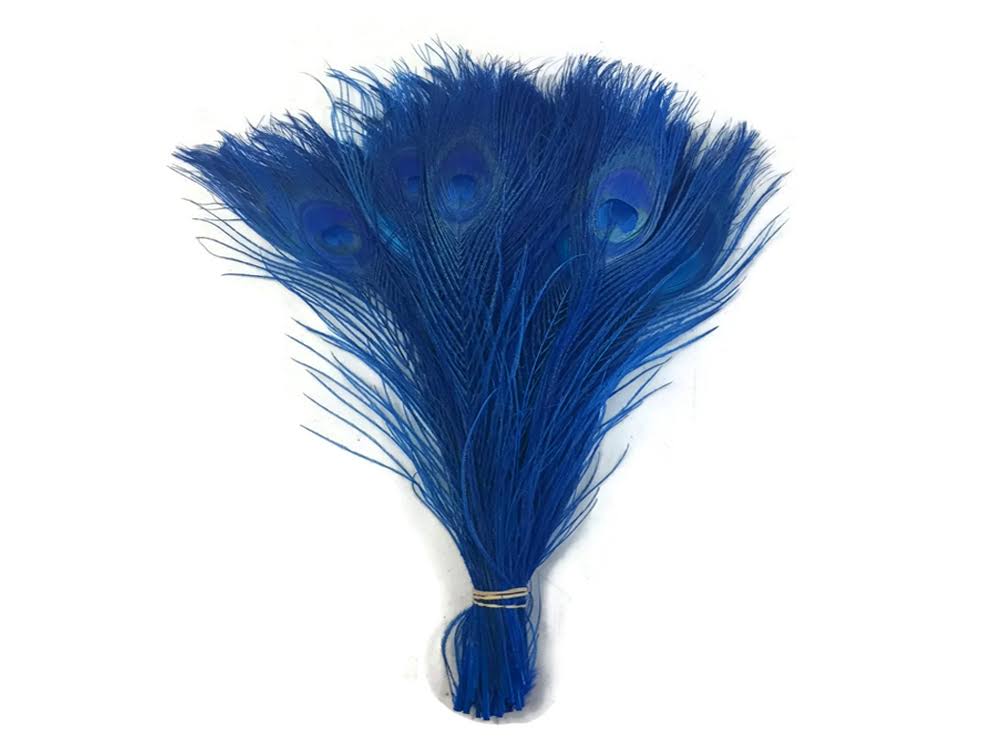Royal Blue Bleached and Dyed Peacock Tail Eye Feathers K82247