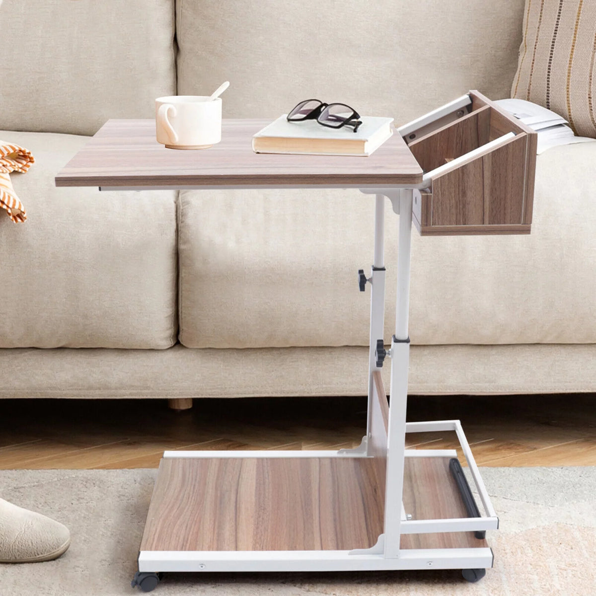 C Shaped End Table with Wheels L914344