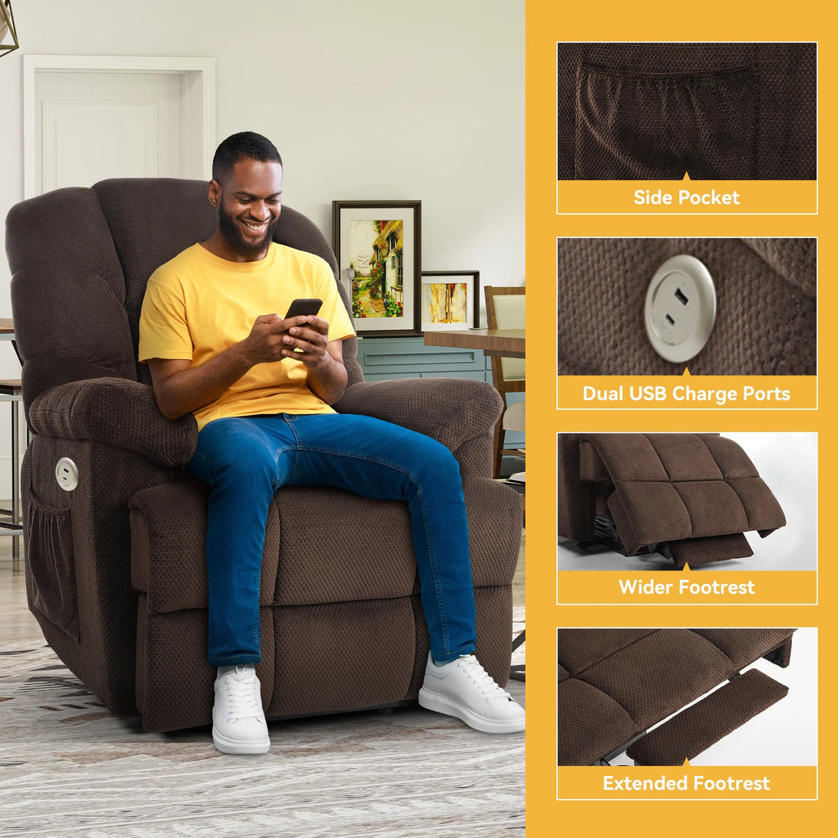 Brown Electric Lift Recliner Chair with Remote Control W801781