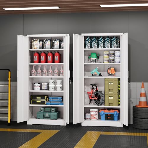 White Metal Storage Cabinet with 2 Doors and 5 Adjustable Shelves N282321