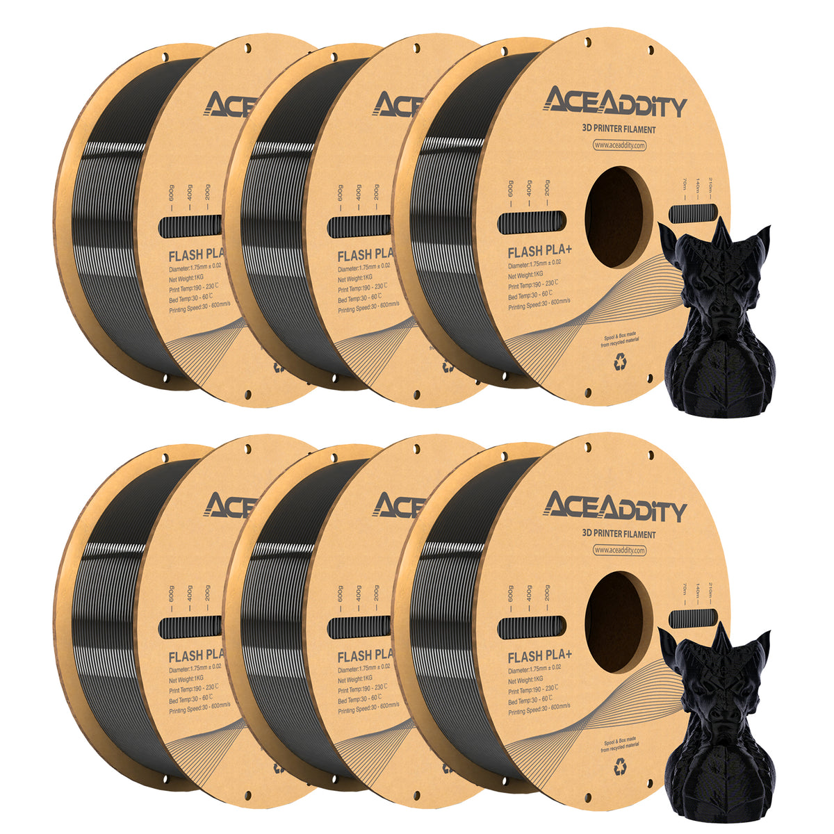 Black PLA+ Filament 1.75mm 3D Printing Material, 6 Rolls K389