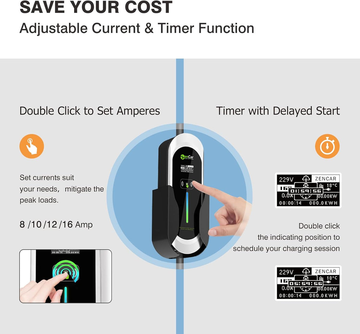 Portable EV Charger with NEMA 5-15 Plug, Adjustable Currents 8A-16A L41306