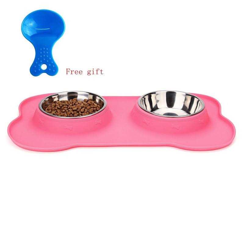 2 Stainless Steel Dog Bowl with Non-Skid Silicone Mat and Food Scoop G614