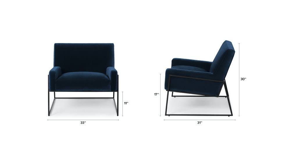 Blue Velvet Armchair with Black Metal Frame I4482