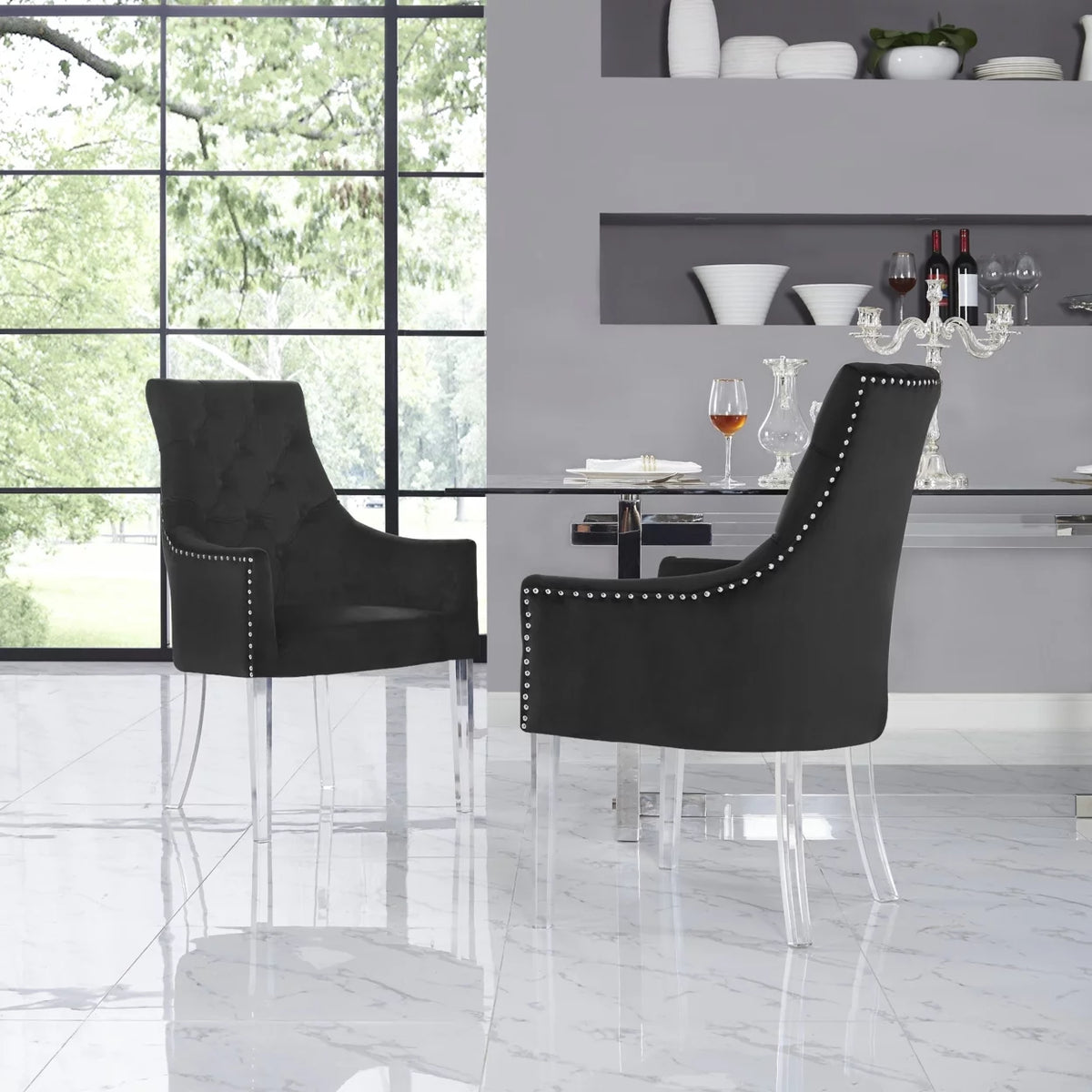 Set of 2 Button Tufted Nailhead Trim Dining Chair K81046