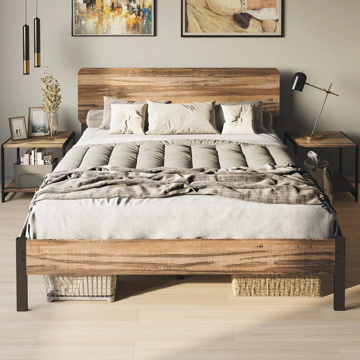 Queen Platform Bed Frame with Headboard Z8754
