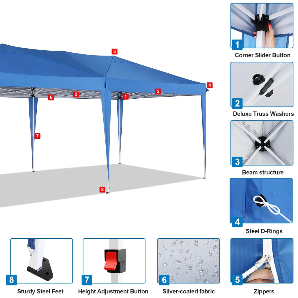 10' x 20' Pop up Canopy with 6 Removable Sidewalls and Carry Bag, Blue N2545