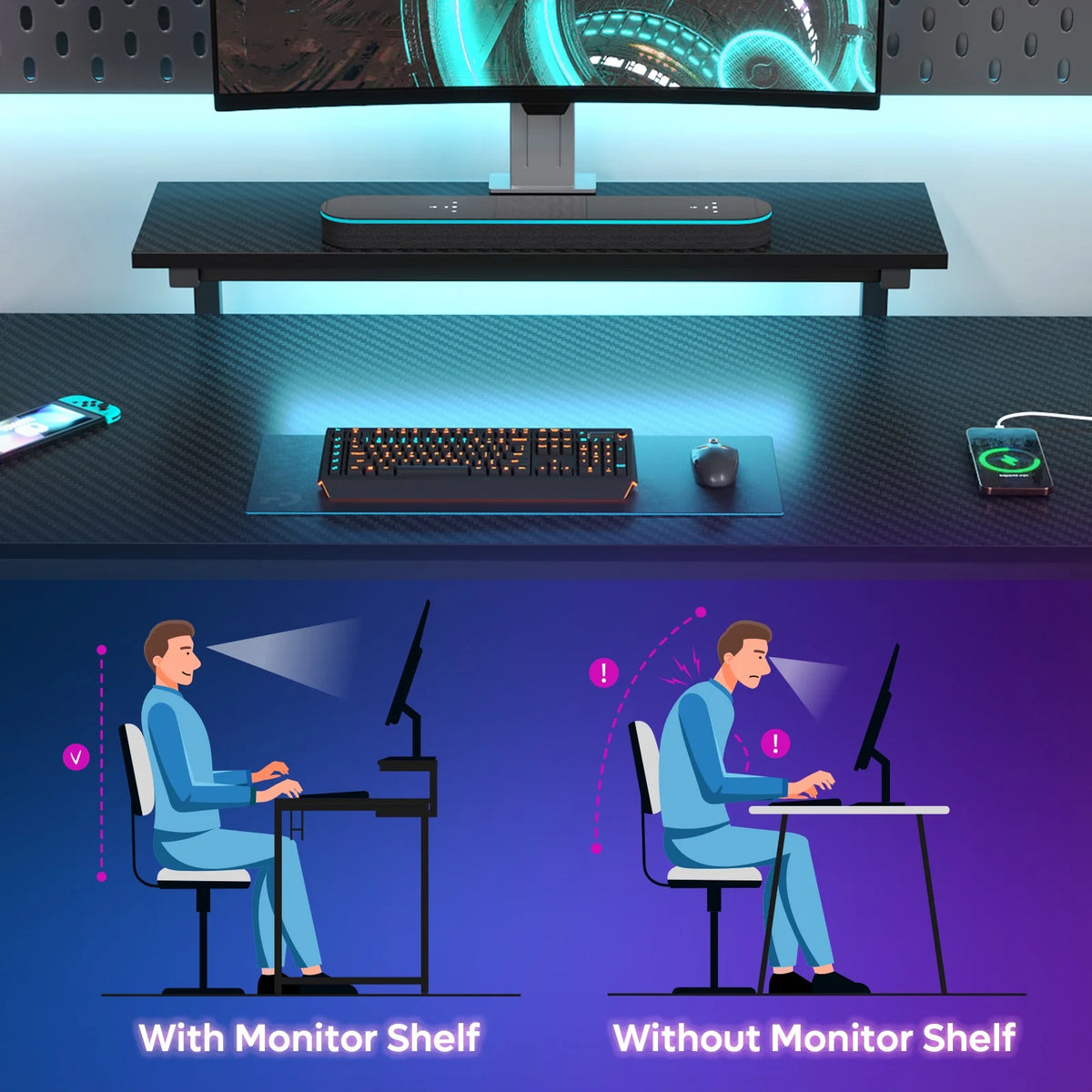 52" L Shaped Computer Desk with LED Lights D434