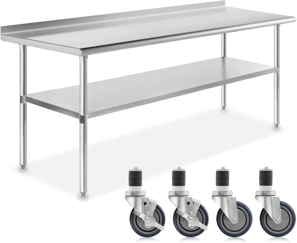 NSF Stainless Steel Commercial Work Table with Backsplash and 4 Casters 30 in. x 24 in. I312115