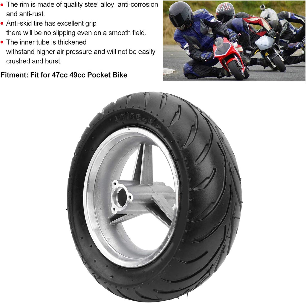 Mini Bike Tire Wheel Tyre Rims Anti-Skid Accessories Fit for 47cc 49cc Pocket Bike Front Wheel Pack of 2 Y690994