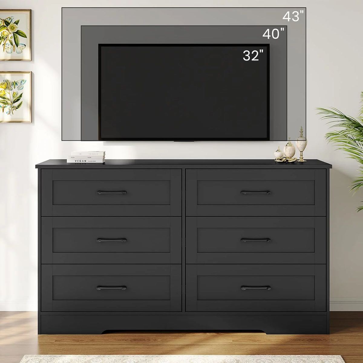 Black 6 Drawer Wood Dresser V756457
