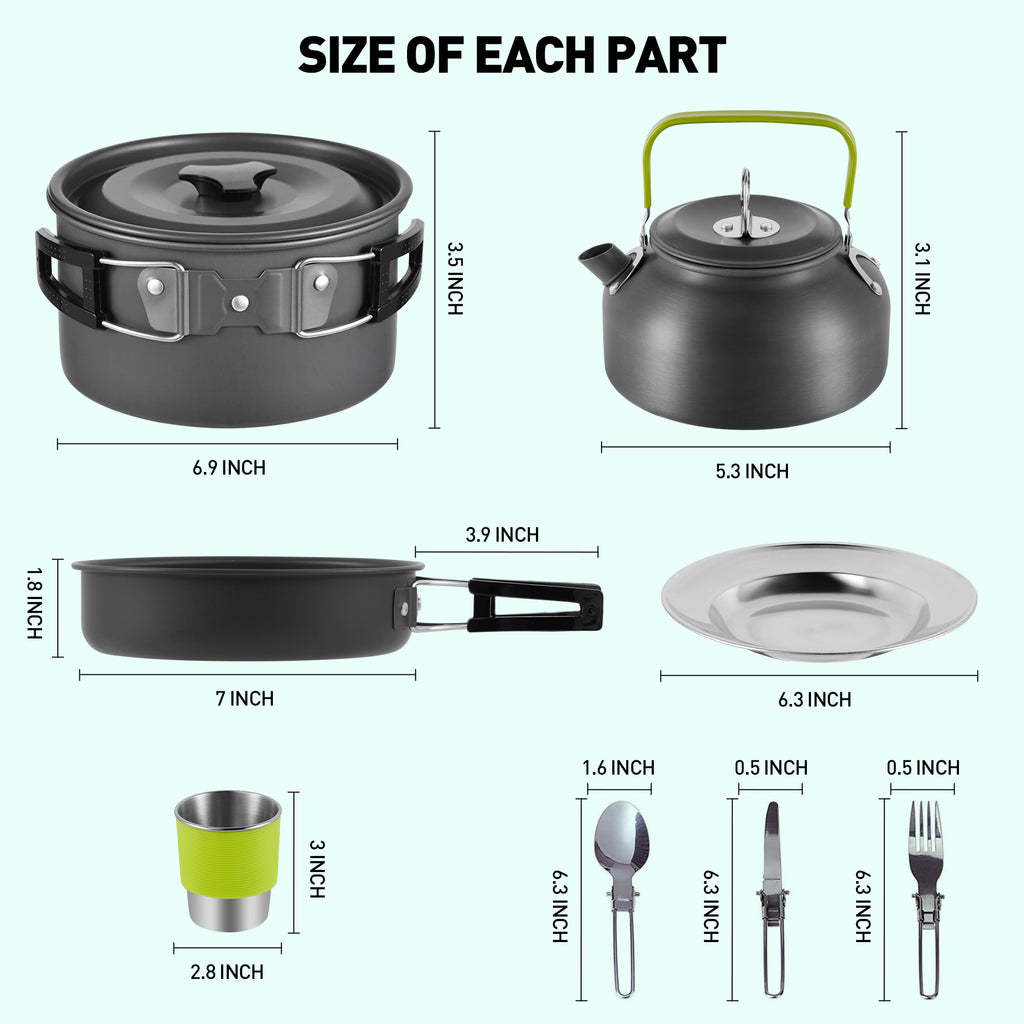 19pcs Non-Stick Camping Cookware Mess Kit with Stainless Steel Cups Plates Forks Knives Spoons K798092